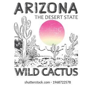 Arizona desert state t-shirt design. Wild cactus vector design for any kind of  things 