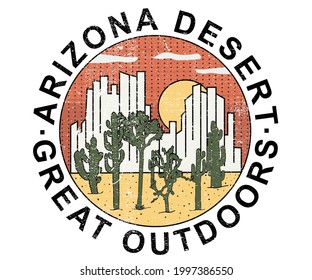 Arizona desert t shirt design. Great outdoors at the mountain. Cactus Tree vector print.  