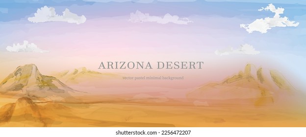 Arizona desert vector art.  Warm abstract illusration. Watercolor pastel landscape. Nature background with place for text. Horizontal web banner.