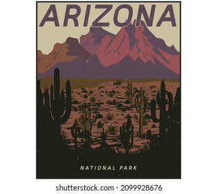 Diseño gráfico vectorial del desierto de Arizona para imprimir camisetas, afiches, pegatinas, fondo y otros usos.