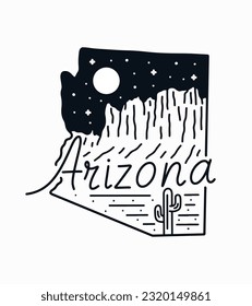 Arizona desert vector mono line illustration