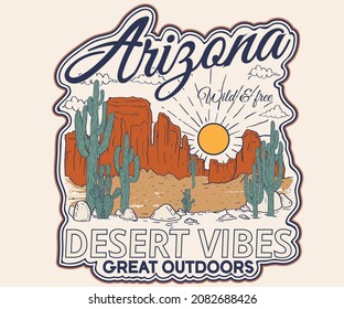 Arizona desert vector t shirt design for apparel, sticker, batch, background, poster and others. Cactus tree graphic print artwork.