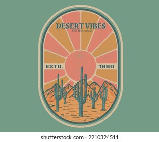 Arizona desert vibes adventure vintage graphic print design for t shirt. Desert sunset artwork design.