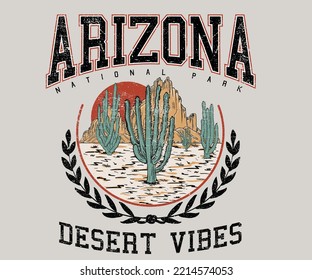 Arizona desert vibes adventure vintage graphic print design for t shirt. Desert vibes design for poster, sticker and others.