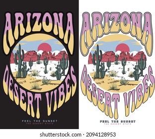 Arizona desert vibes colorful graphic print design for t shirt.