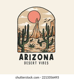 Diseño gráfico de vibraciones del desierto de Arizona, estilo de línea dibujado a mano con color digital, ilustración vectorial