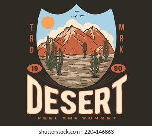 Arizona desert vibes graphic print design for t shirt, poster, sticker and others.  Wild cactus illustration artwork for men , women, boy and girl.