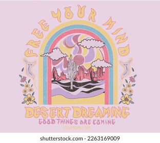 Arizona desert vibes graphic print for fashion and others. Flower artwork. Arizona desert state graphic print artwork for apparel, t shirt, sticker, poster, wallpaper and others. feel the sunset.