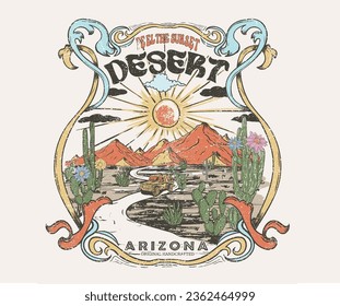  Arizona desert vibes graphic print for fashion and others. Mountain  graphic print artwork for apparel, t shirt, sticker, poster, wallpaper and others. Cactus and Joshua tree.