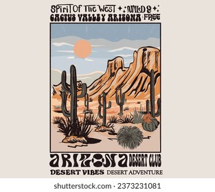 Arizona desert vibes graphic print design. Cactus flower artwork for t-shirts prints, sticker ,posters and others.