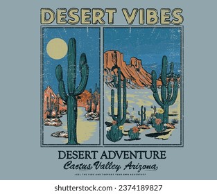 Arizona desert vibes graphic print for fashion and others. Wanderlust desert dreaming artwork.	