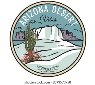 Arizona desert vibes modern art vector design for apparel, t shirt, sticker, poster, wallpaper and others. Wild cactus illustration artwork.