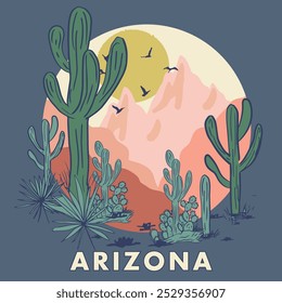 Impresión de vibraciones del desierto de Arizona. Ilustración vectorial