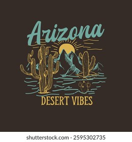 Arizona Desert Vibes sunset cactus vector illustration graphic tee