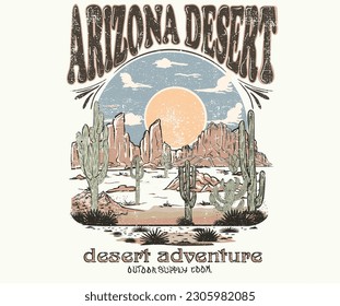 Diseño de la impresión vectorial de los vibes del desierto de Arizona para camisetas, pegatinas, fondo, lote y otros usos. Obra artística de aventura en el desierto.