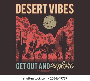 Arizona desert vibes vintage graphic artwork design for apparel, poster batch and others. . Get out and explore graphic design for t shirt. Joshua tree vector illustration. 