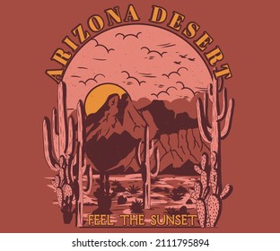 Arizona desert vibes vintage graphic print design for t shirt, poster, background and sticker.