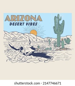 Arizona desert vibes.graphic print design for t shirt and others.