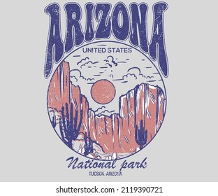 Arizona desert vintage graphic print design for t shirt, poster, sticker and others.