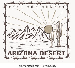 Arizona desert vintage vector design for apparel design, typography, print, logo, poster.