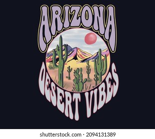 Arizona desert watercolor painting retro print design for t shirt. Cactus vector artwork for men, women, girls and others.