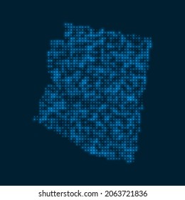Arizona dotted glowing map. Shape of the US state with blue bright bulbs. Vector illustration.