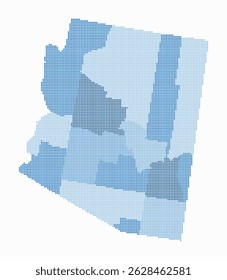 Arizona dotted map. Digital style map of the state on white background. Arizona shape with square dots. Colored dots style. Small size squares. Plain vector illustration.