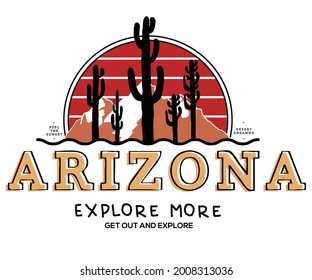 Arizona exploring vector t shirt design. Desert with cactus illustration for apparels and others. 