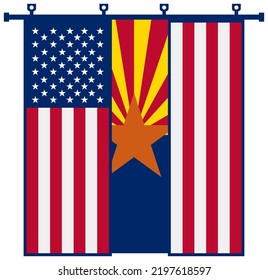 Arizona-Flagge und amerikanische Flagge, Vektorgrafik