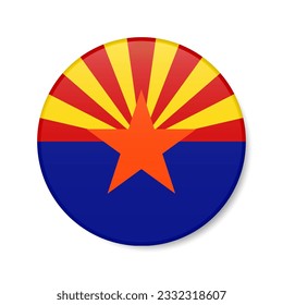 Arizona flag circle button icon, US state round badge with shadow. 3D realistic vector illustration isolated on white.