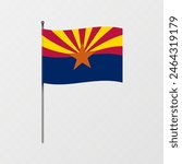Arizona flag on flagpole. Vector illustration.