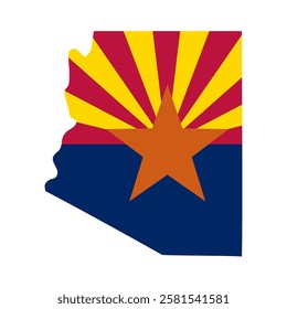 Arizona flag in shape of map. USA patriotic sign. Vector template for typography poster, banner, flyer, greeting card, shirt design, etc.