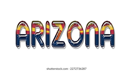 ARIZONA flag text font, symbol background, flag ribbon typography lettering logo label banner, 3D colorful background, vector illustration