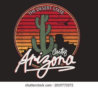 Arizona gradient sunrise with cactus t shirt artwork. Desert artwork for apparel, poster, wallpaper and others uses.