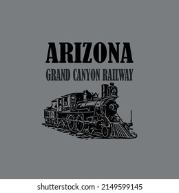 Arizona Grand Canyon Railway Old Train Drawing Vector Vintage Line Lettering Illustration Design Art