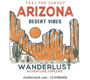 Arizona graphic print design for t shirt, poster, sticker and others. Desert vibes vector artwork.