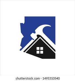 Arizona and Home Logo. Hammer Service Tool Symbol. Icon Vector Eps 10.