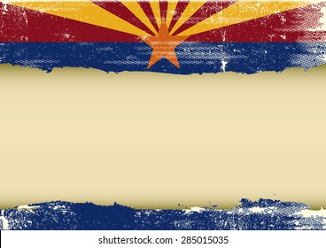 Arizona Horizontal Scratched Flag. A Background With A Scratched Flag Of Arizona And A Frame For Your Message