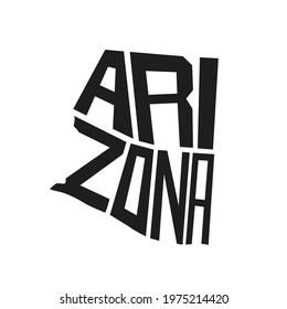 Arizona lettering vector illustration. Isolated black and white state logo. Logotype country print. Decoration poster with drawing letters. Abstract national banner. Usa cartography design map.