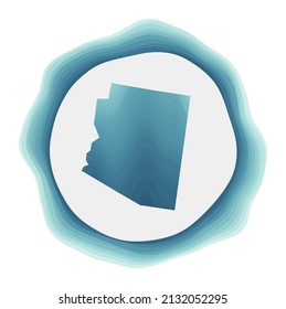 Logo de Arizona. Insignia del estado estadounidense. Signo circular estratificado alrededor de la forma del borde de Arizona. Auténtica ilustración vectorial.