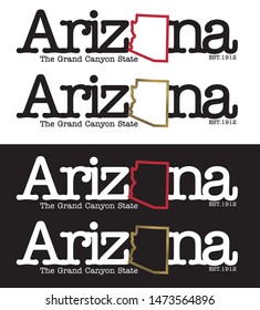 Arizona logo design with map outline and nickname The Grand Canyon State, Vector EPS