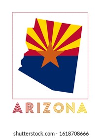 Arizona Logo. Map of Arizona with the state name and flag. Modern vector illustration.