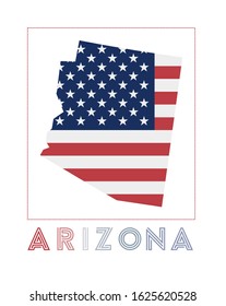 Arizona Logo. Map of Arizona with US state name and flag. Neat vector illustration.