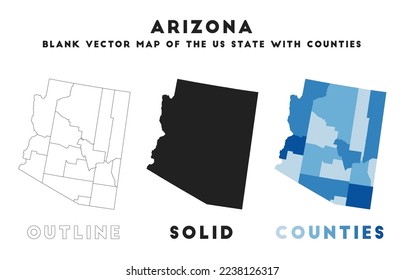 Arizona map. Borders of Arizona for your infographic. Vector us state shape. Vector illustration.