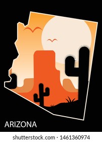arizona map, cactus, vector illustration 