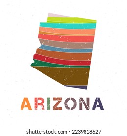 Arizona map design. Shape of the US state with beautiful geometric waves and grunge texture. Authentic vector illustration.