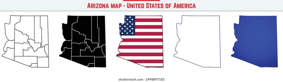 Arizona Map with editable stroke icon. Arizona USA State thin line icon, Arizona map vector illustration, Arizona, AZ blue silhouette vector map