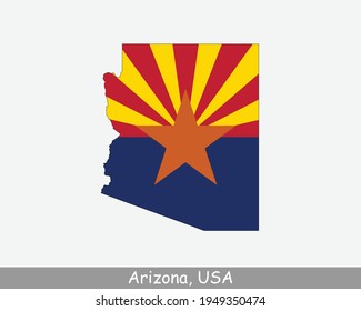 Arizona Map Flag. Map of Arizona, USA with the state flag of Arizona isolated on white background. United States, America, American, United States of America, US, AZ State. Vector illustration.