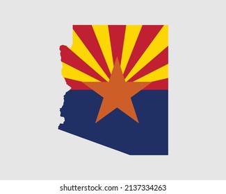 Arizona Map Flag. Map of Arizona, USA with the state flag of Arizona. United States, America, American, United States of America, US, AZ State Banner. Vector illustration.