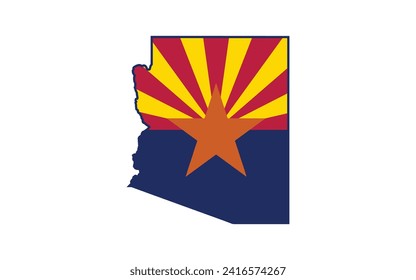 Bandera del mapa de Arizona. Mapa de Arizona, EEUU con la bandera estatal de Arizona.